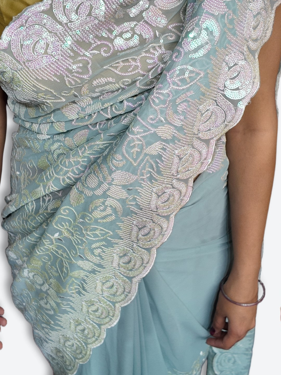 Mint Ethereal Elegance Bloom Saree