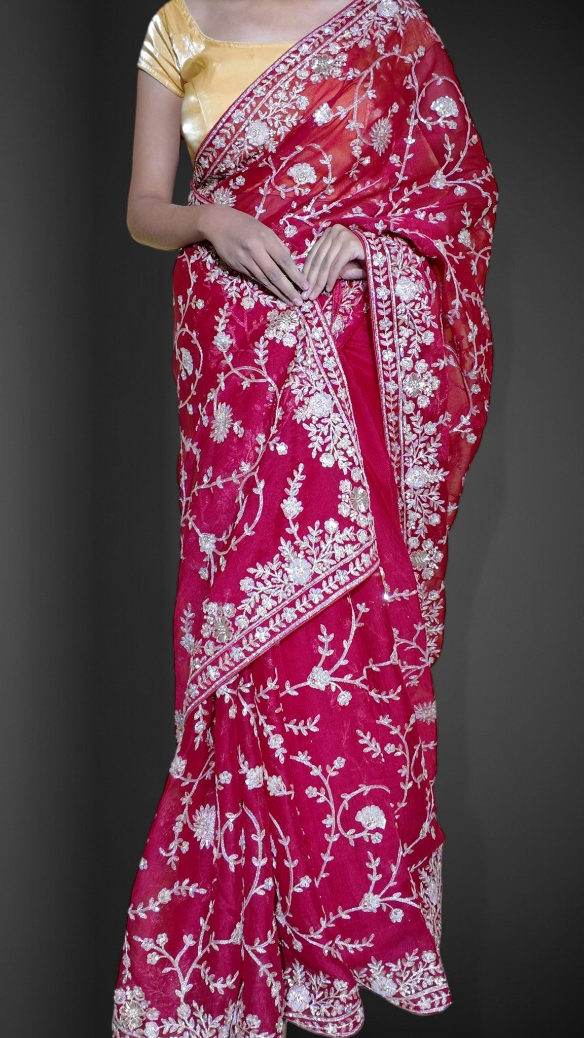 Fuchsia Majestic Couture Bloom Saree