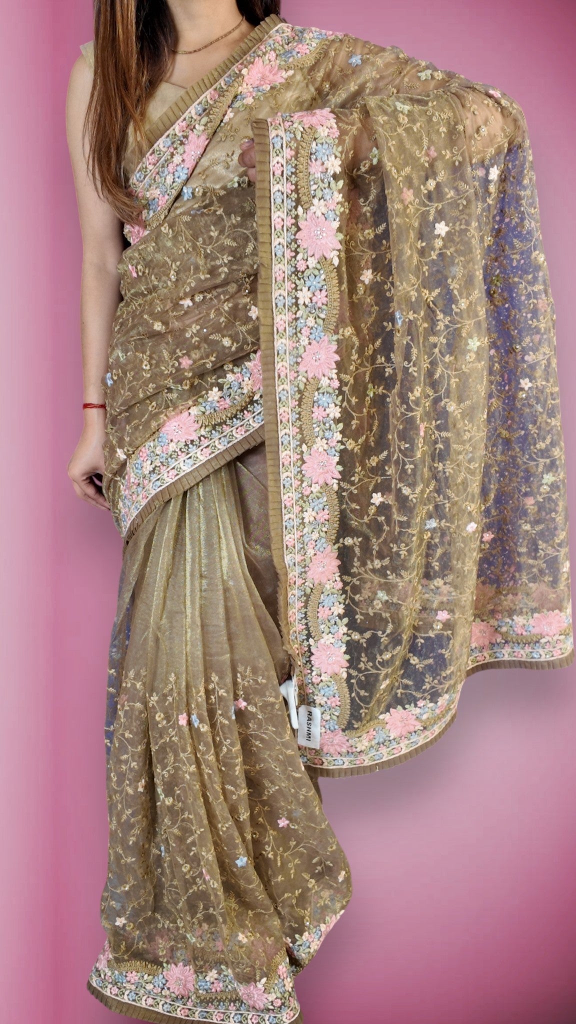 Champagne Regal Exquisite Bloom Saree