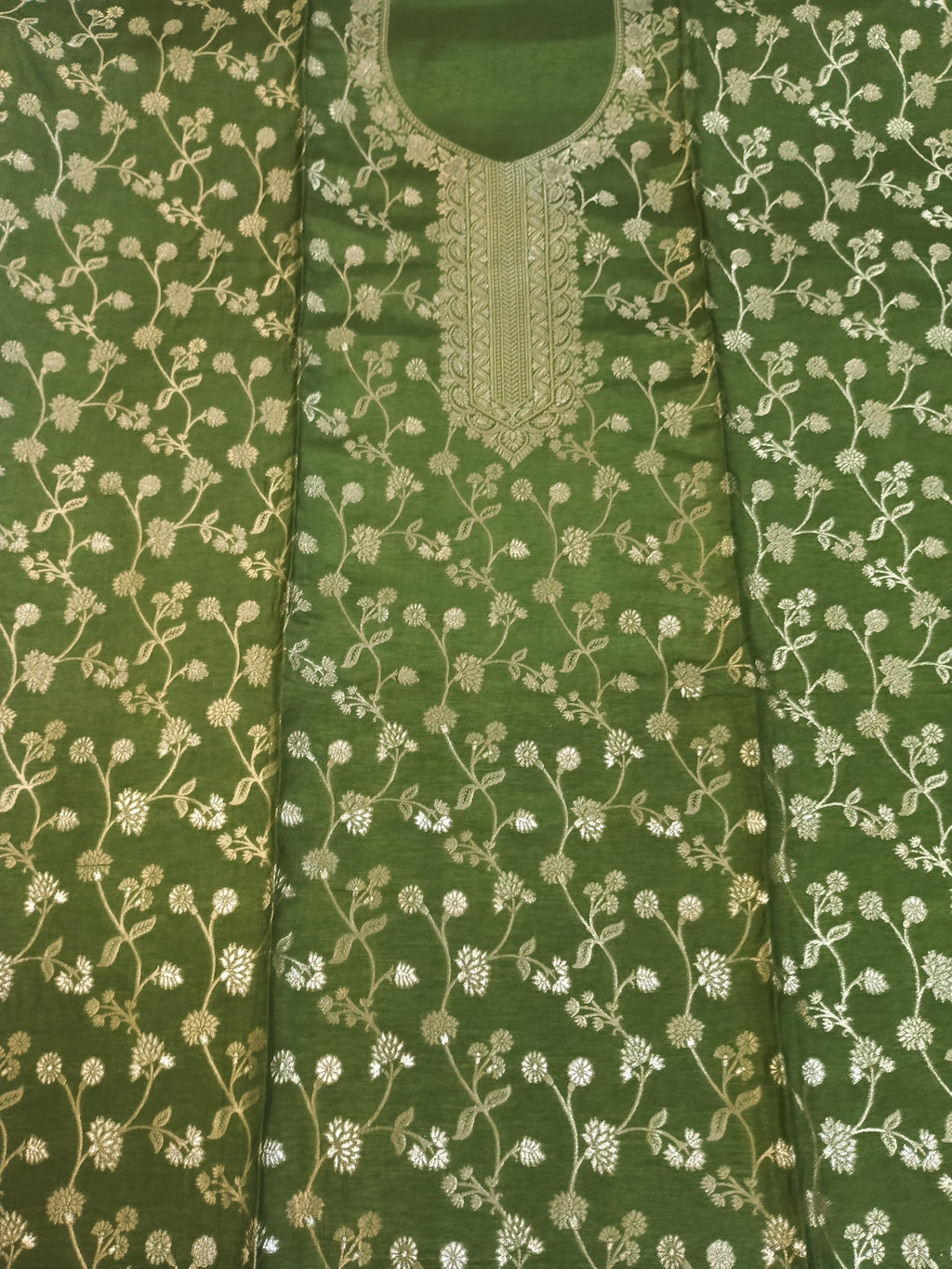 Green Embroidered Suit with Heavy Neck Work