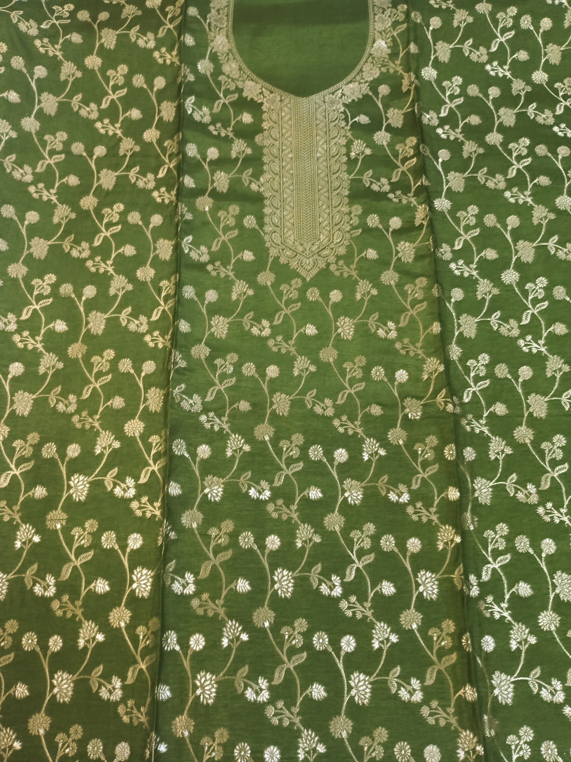 Green Embroidered Suit with Heavy Neck Work