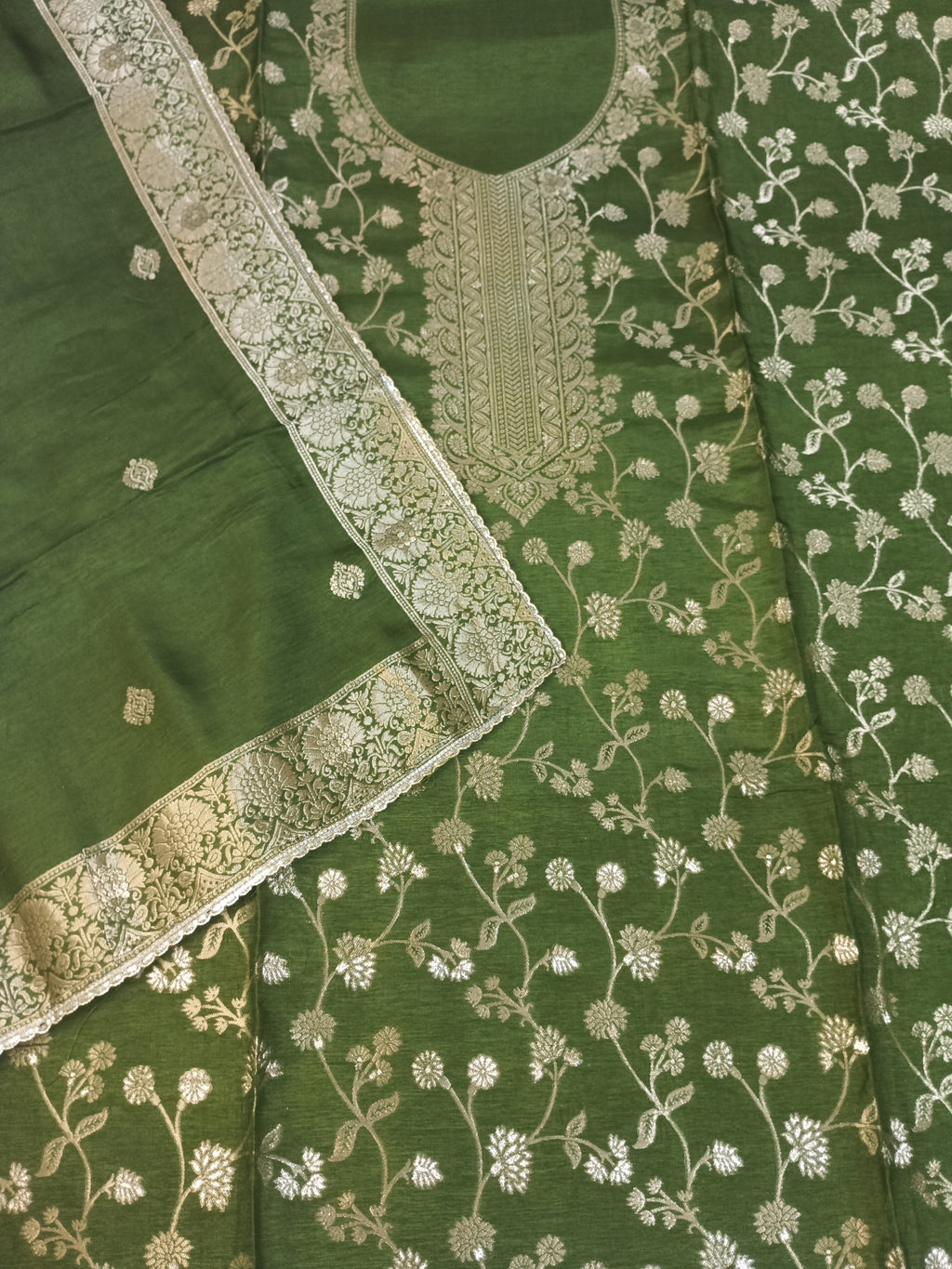 Green Embroidered Suit with Heavy Neck Work