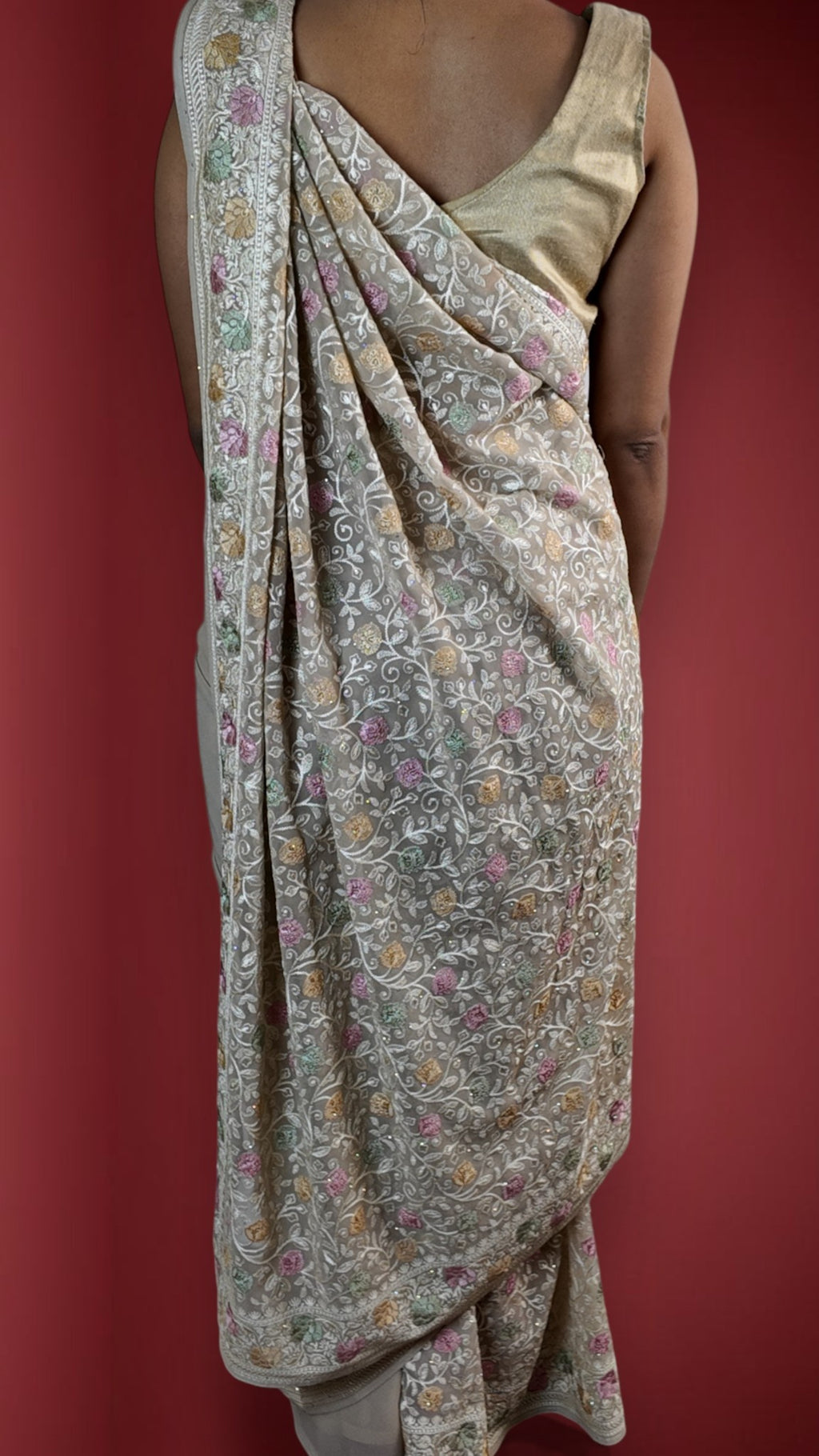 Champagne Ethereal Regal Bloom Saree