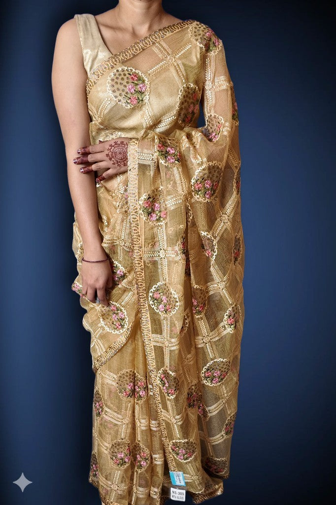 Champagne Regal Exquisite Bloom Saree