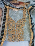 Grey Embroidered Suit with Stylish Peach Detailing