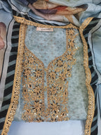 Grey Embroidered Suit with Stylish Peach Detailing
