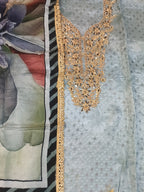 Grey Embroidered Suit with Stylish Peach Detailing