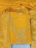 Mustard Yellow Embroidered Suit with Stylish Neck Design