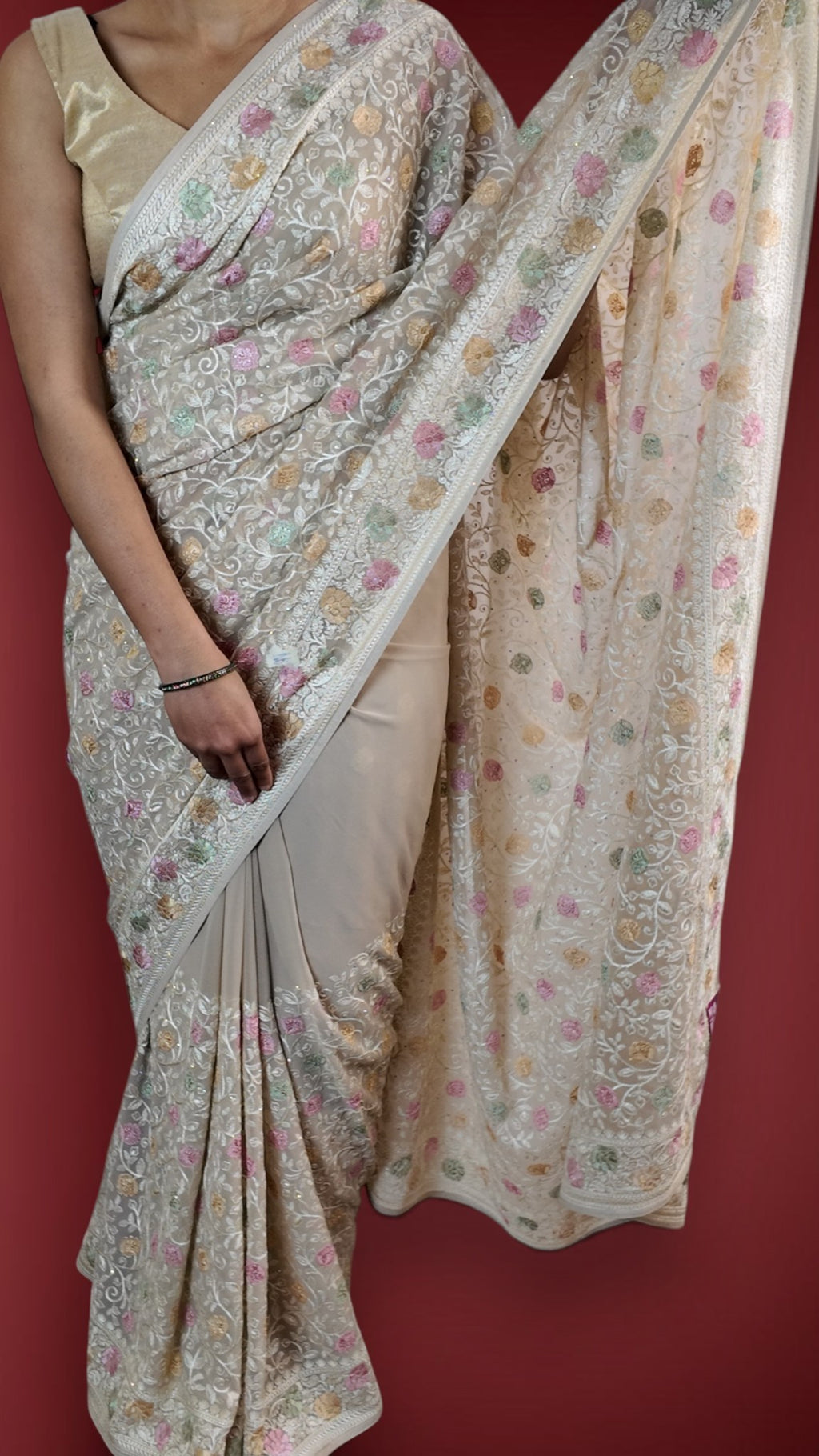 Champagne Ethereal Regal Bloom Saree