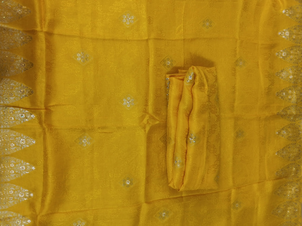 Mustard Yellow Embroidered Suit with Stylish Neck Design
