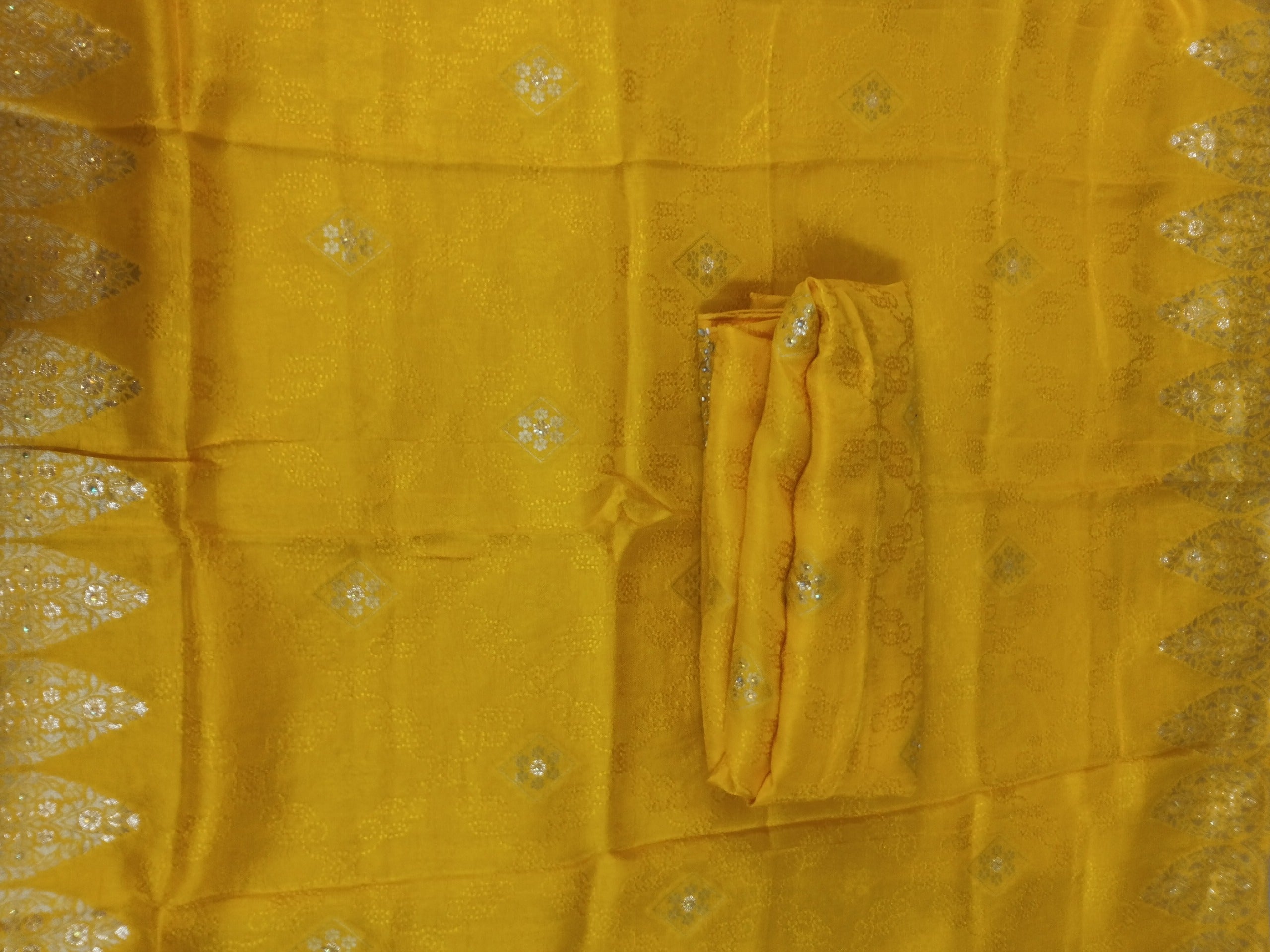 Mustard Yellow Embroidered Suit with Stylish Neck Design