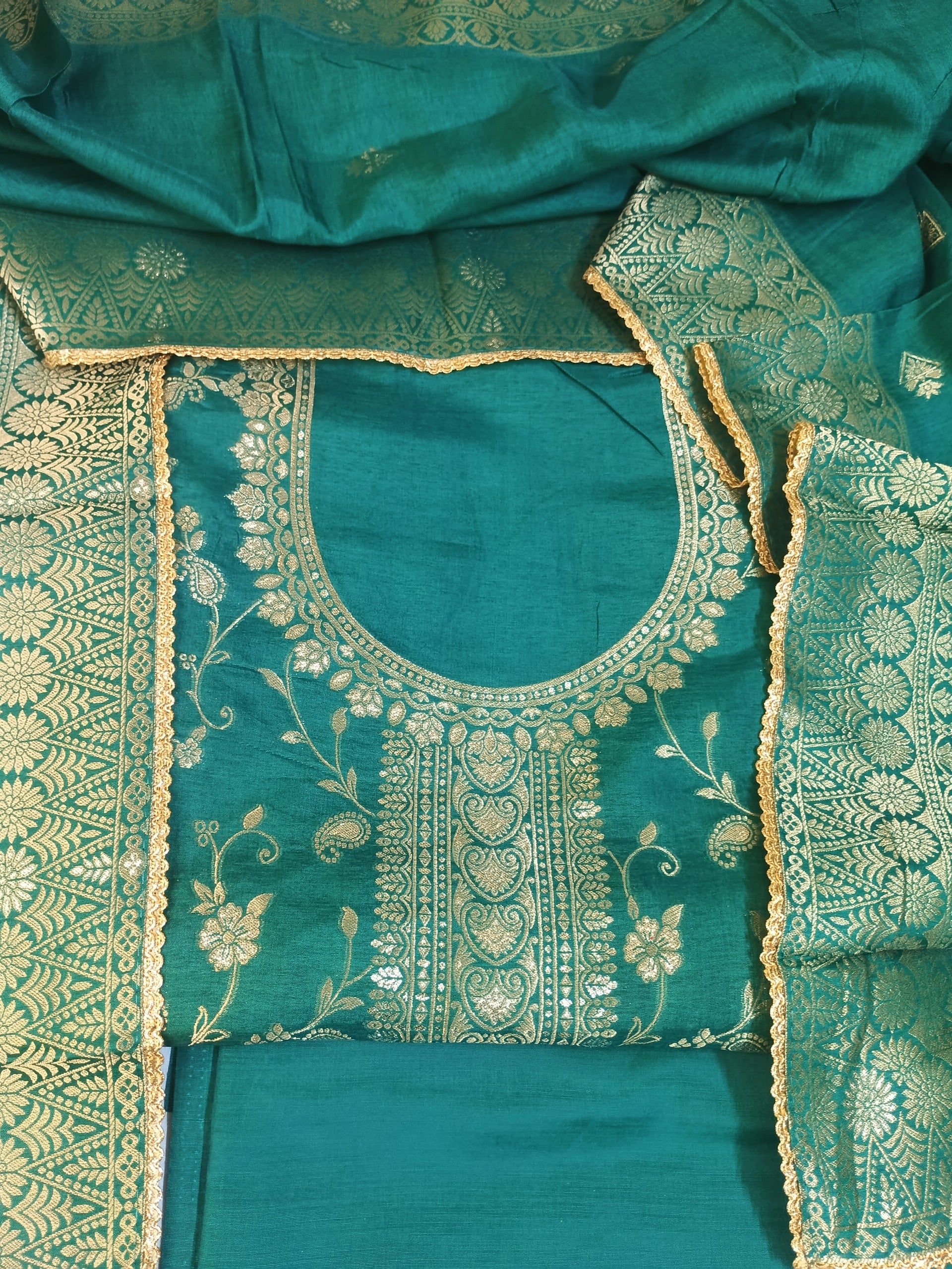 Traditional Teal Suit with Beautiful Zari & Thread Work