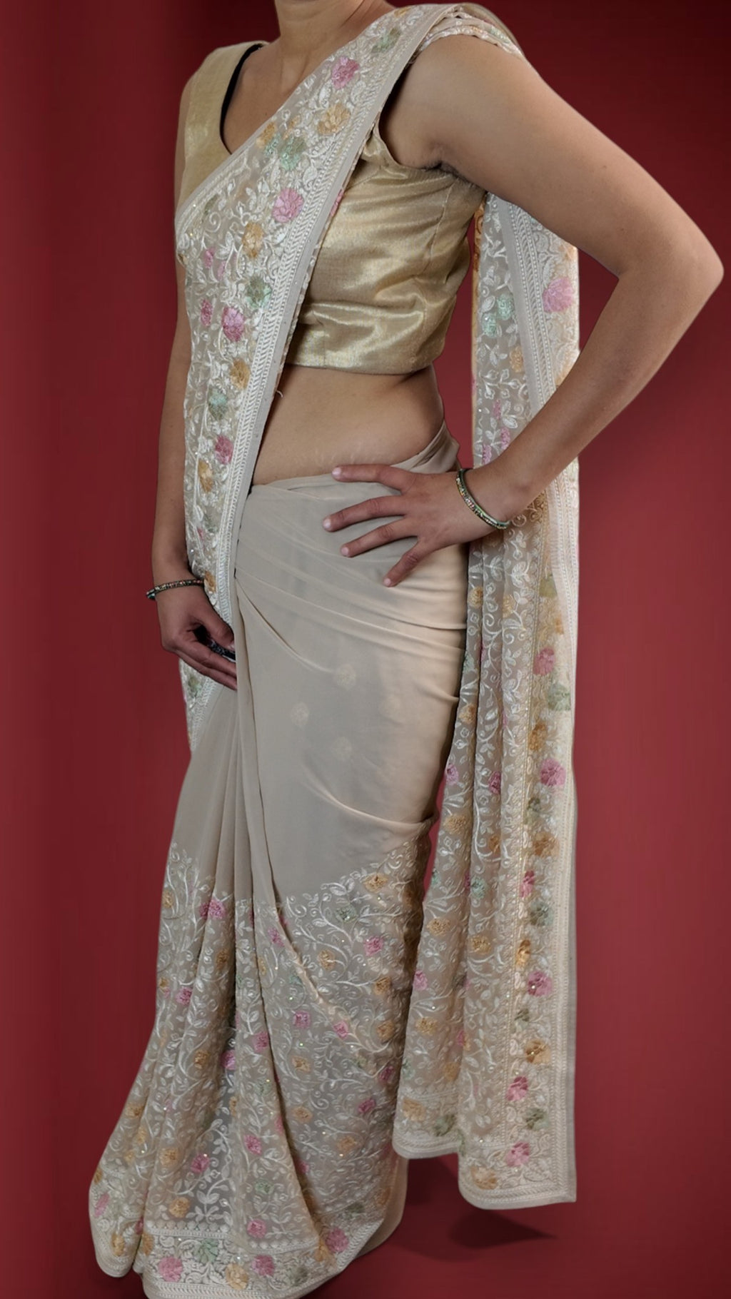 Champagne Ethereal Regal Bloom Saree