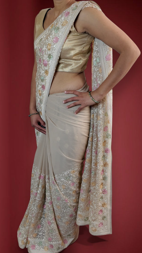 Champagne Ethereal Regal Bloom Saree