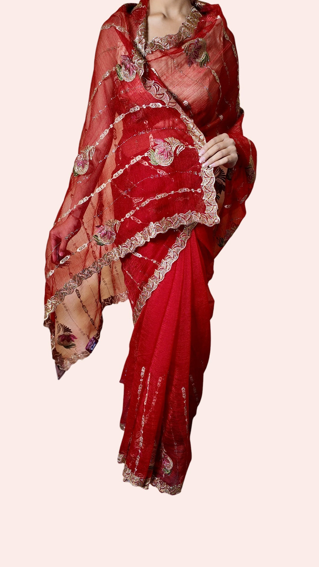 Crimson Majestic Couture Bloom Saree