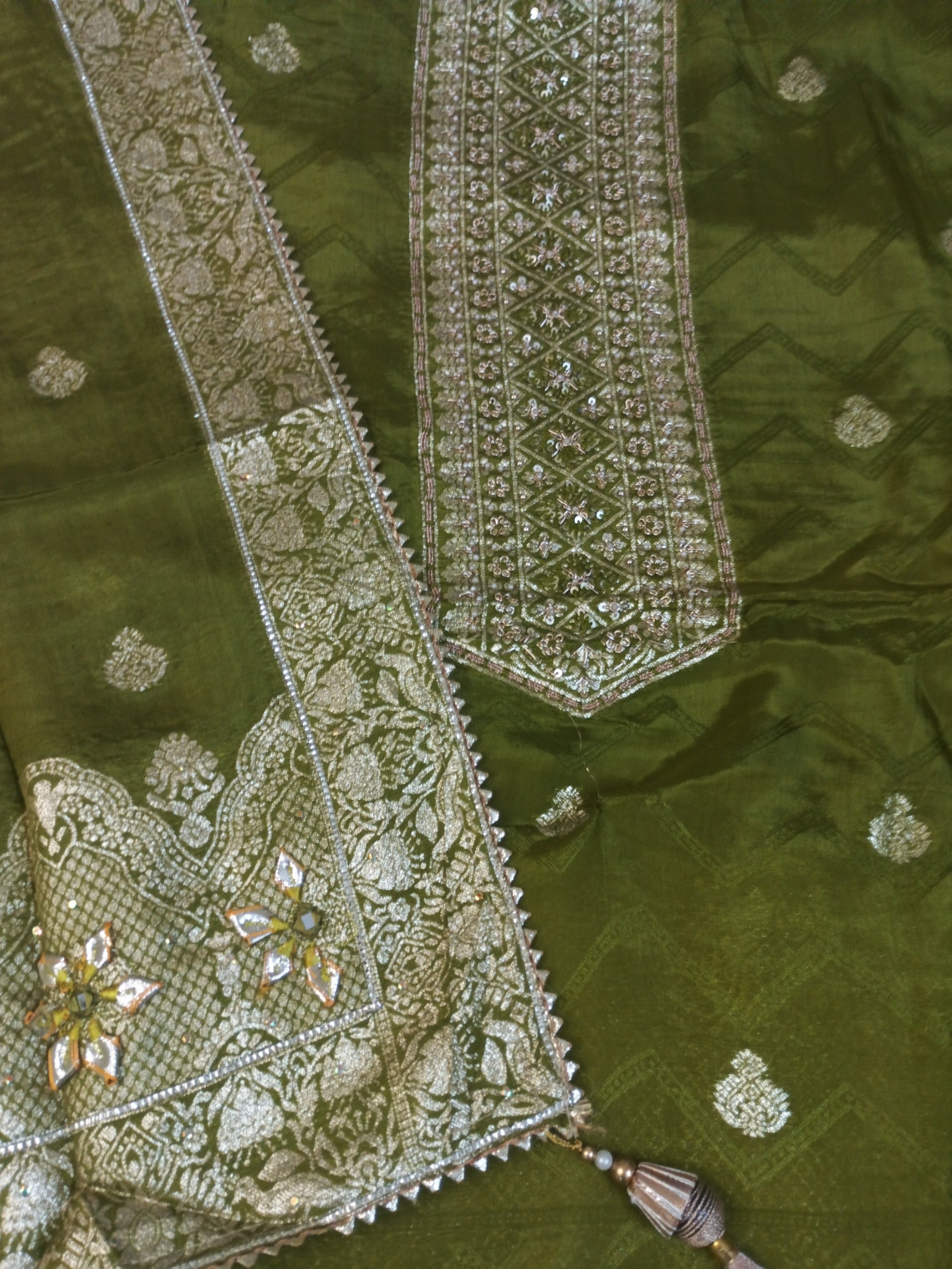 Dark Green Suit with Heavy Golden Embroidery