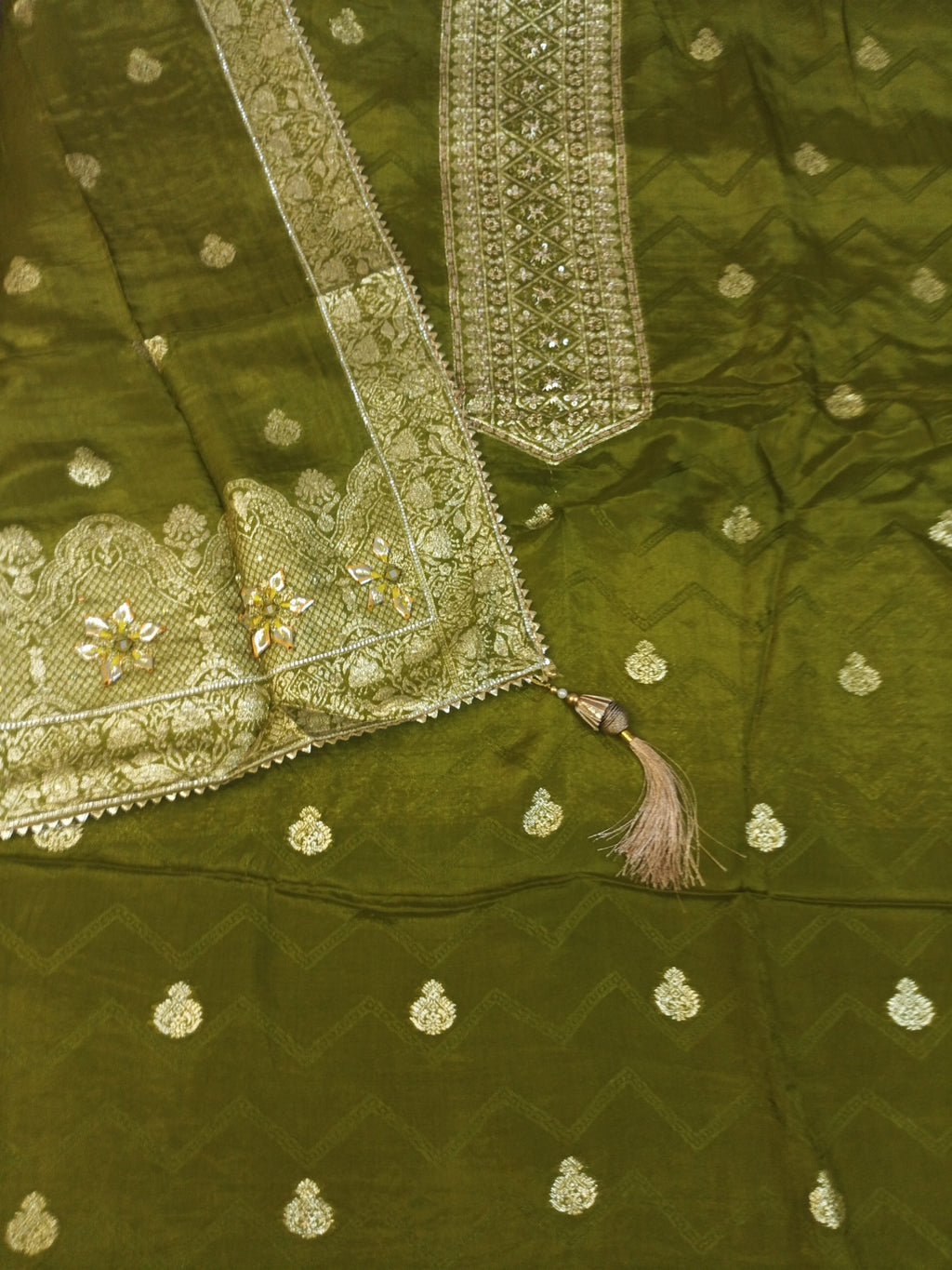 Dark Green Suit with Heavy Golden Embroidery
