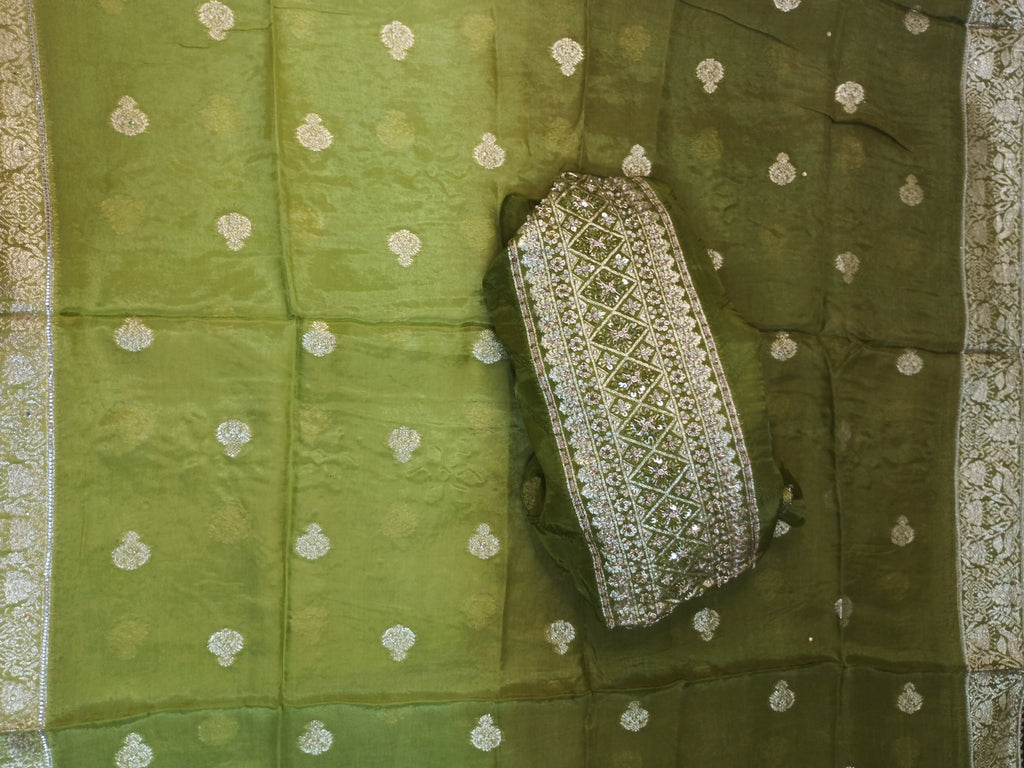 Dark Green Suit with Heavy Golden Embroidery