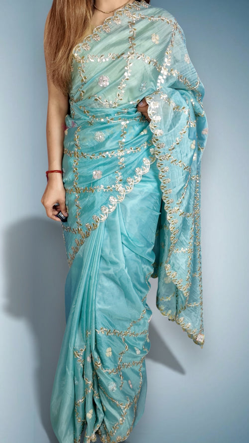 Azure Ethereal Regal Bloom Saree