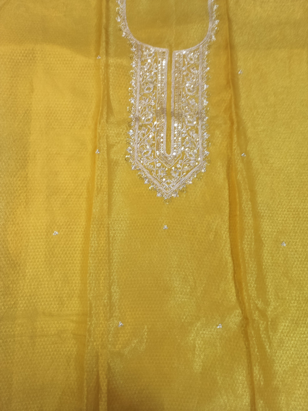 Designer Yellow Suit with Heavy Neck Embroidery