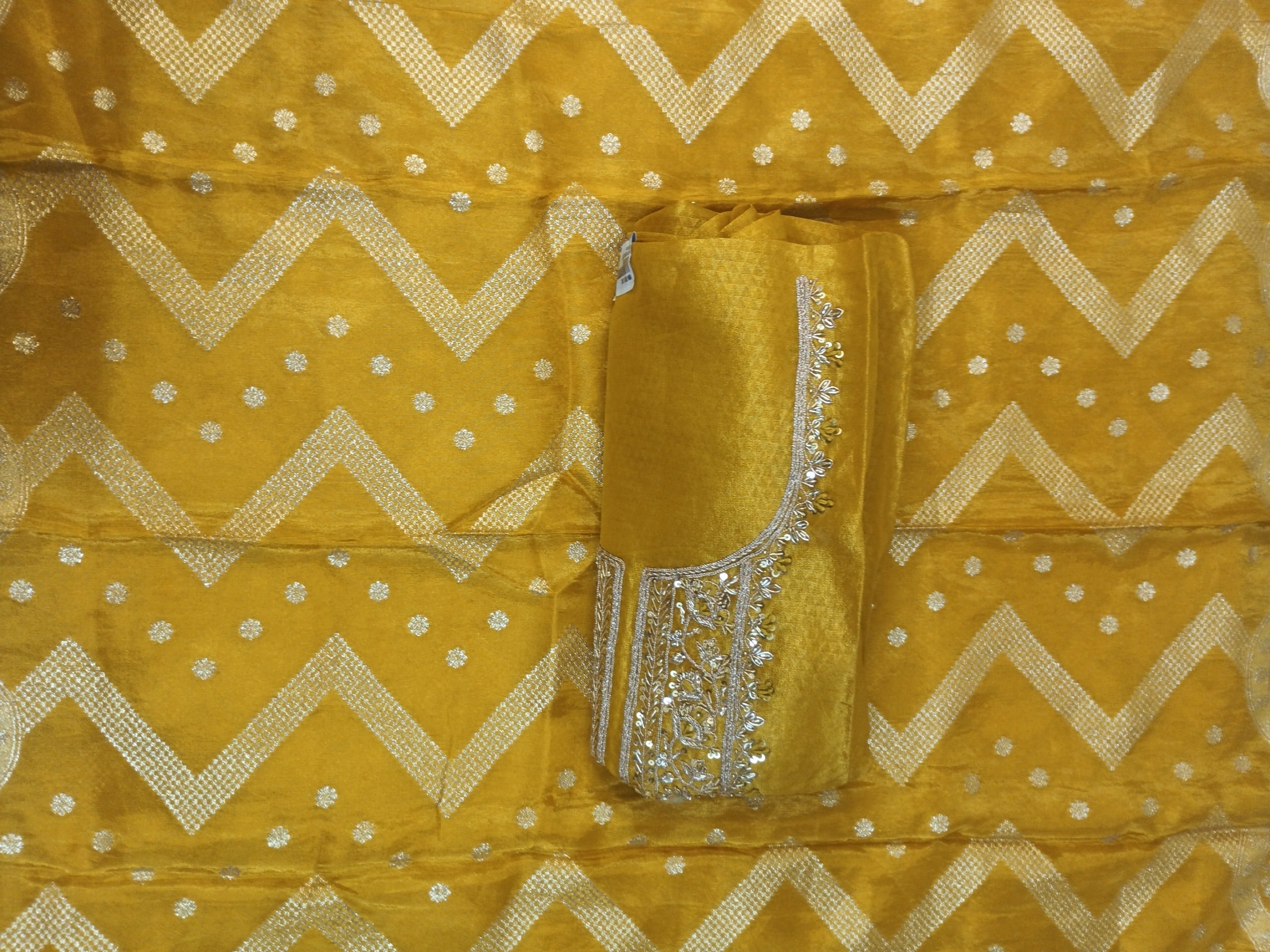 Designer Yellow Suit with Heavy Neck Embroidery