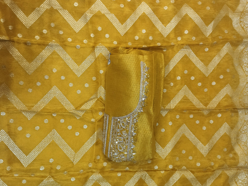 Designer Yellow Suit with Heavy Neck Embroidery