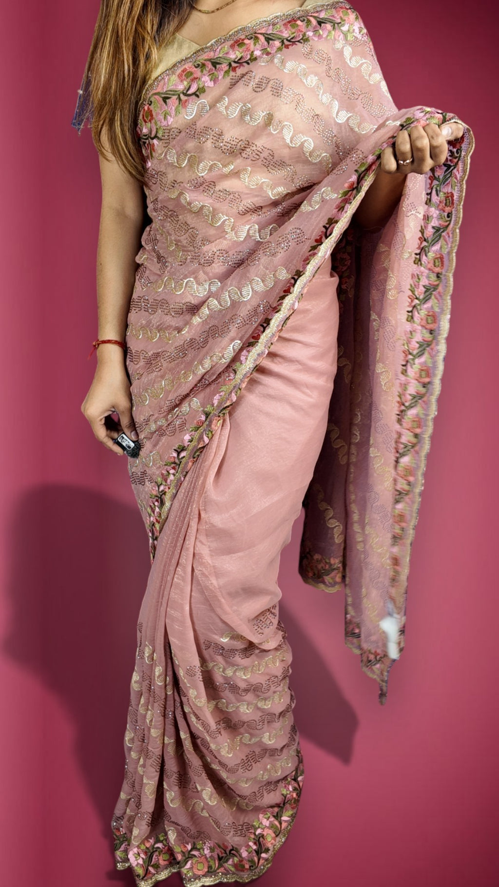 Peach Ethereal Regal Bloom Saree