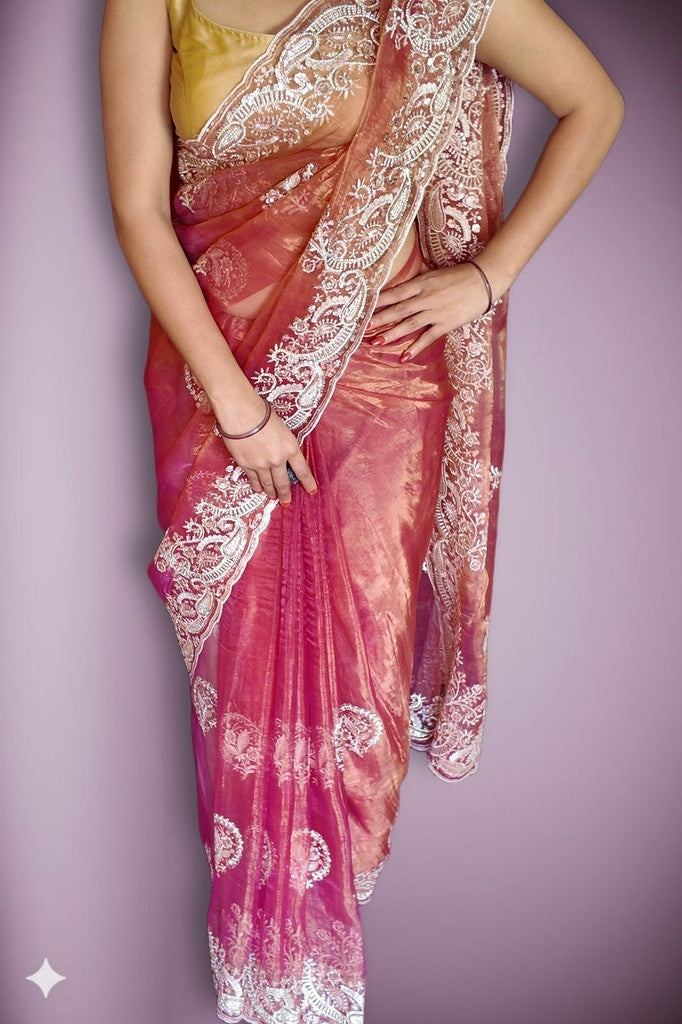 Coral Ethereal Exquisite Bloom Saree