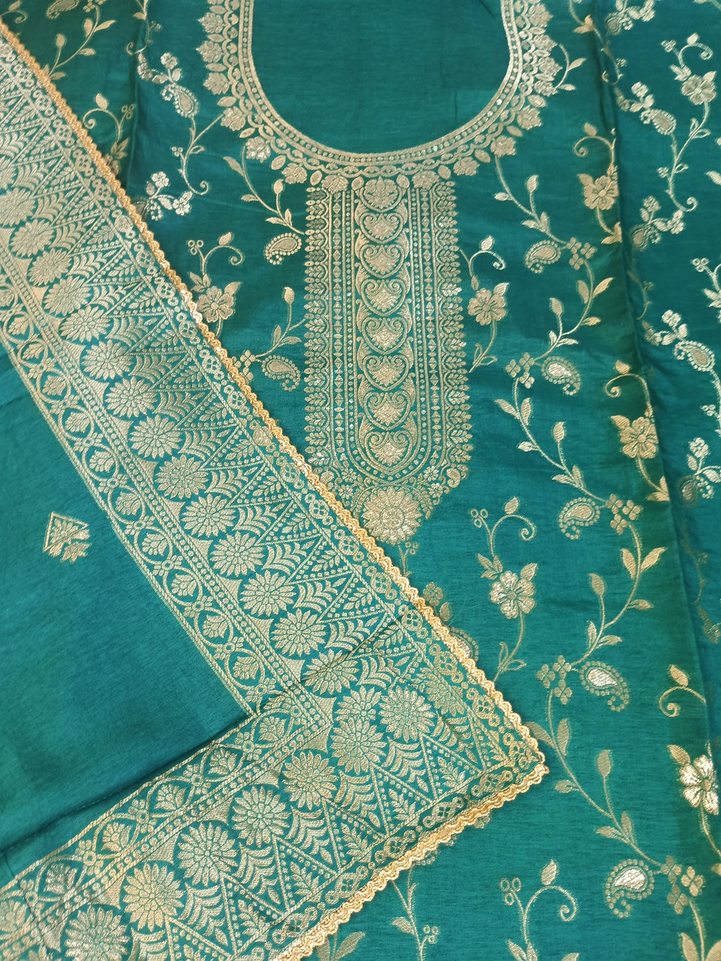 Traditional Teal Suit with Beautiful Zari & Thread Work