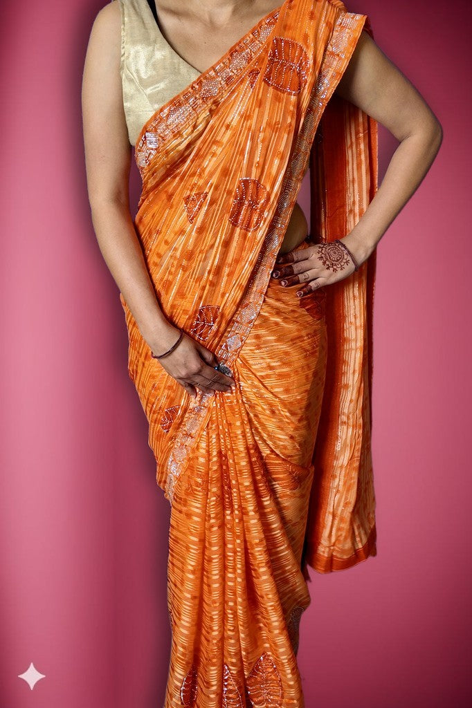 Tangerine Radiant Majestic Couture Saree