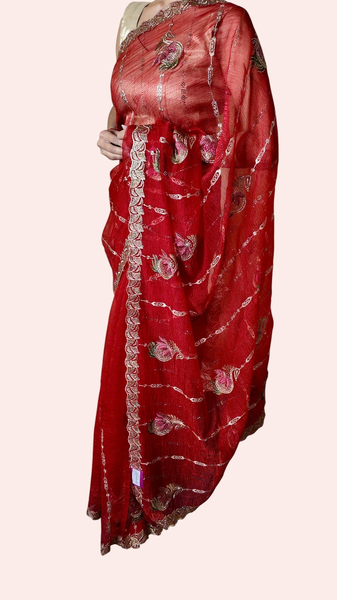Crimson Majestic Couture Bloom Saree