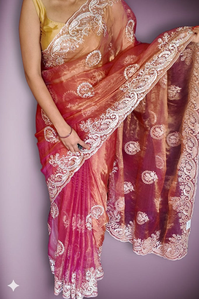 Coral Ethereal Exquisite Bloom Saree