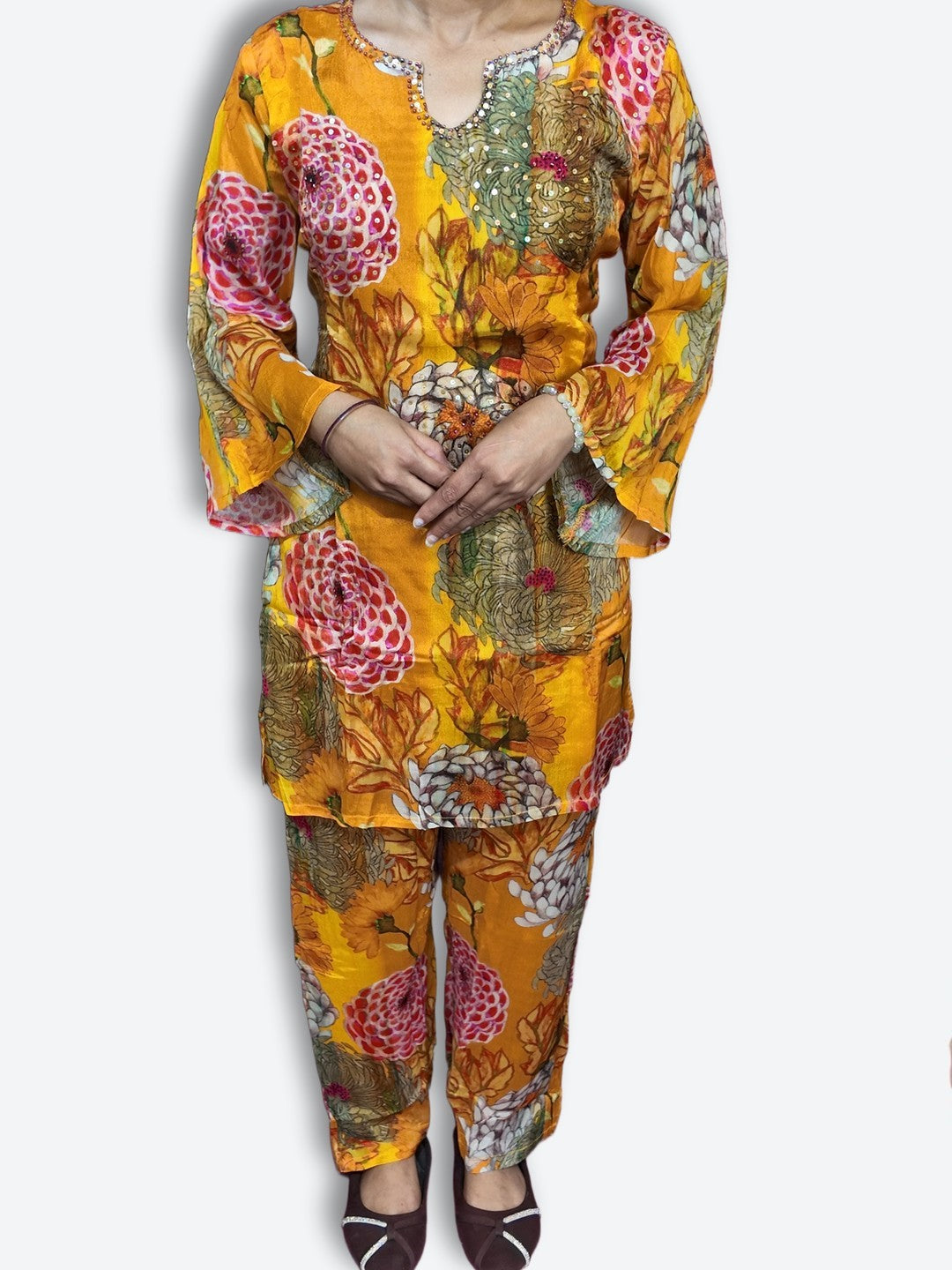Saffron Regal Bloom Elegance Suit
