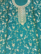 Traditional Teal Suit with Beautiful Zari & Thread Work