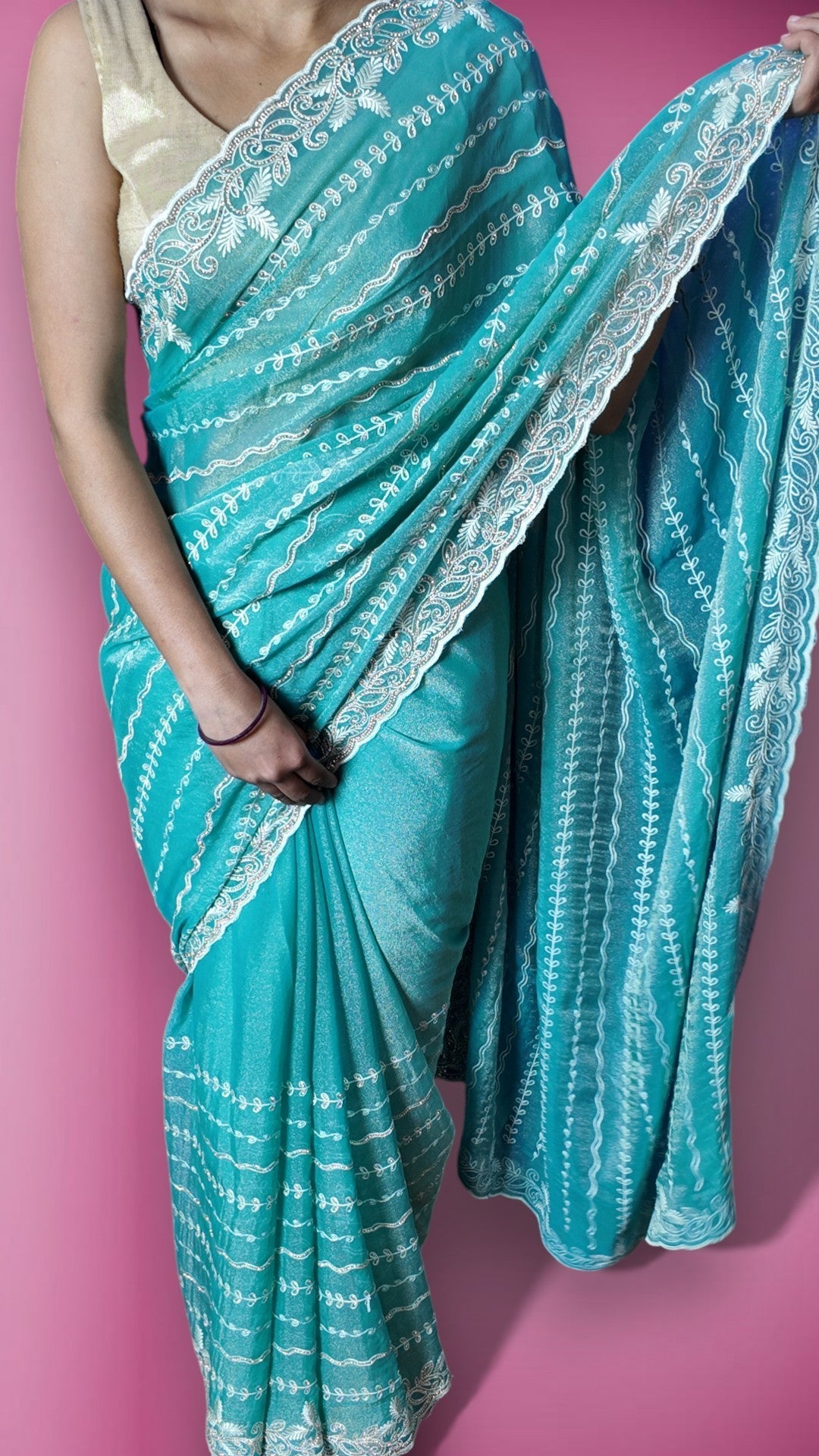 Turquoise Ethereal Elegance Aura Saree