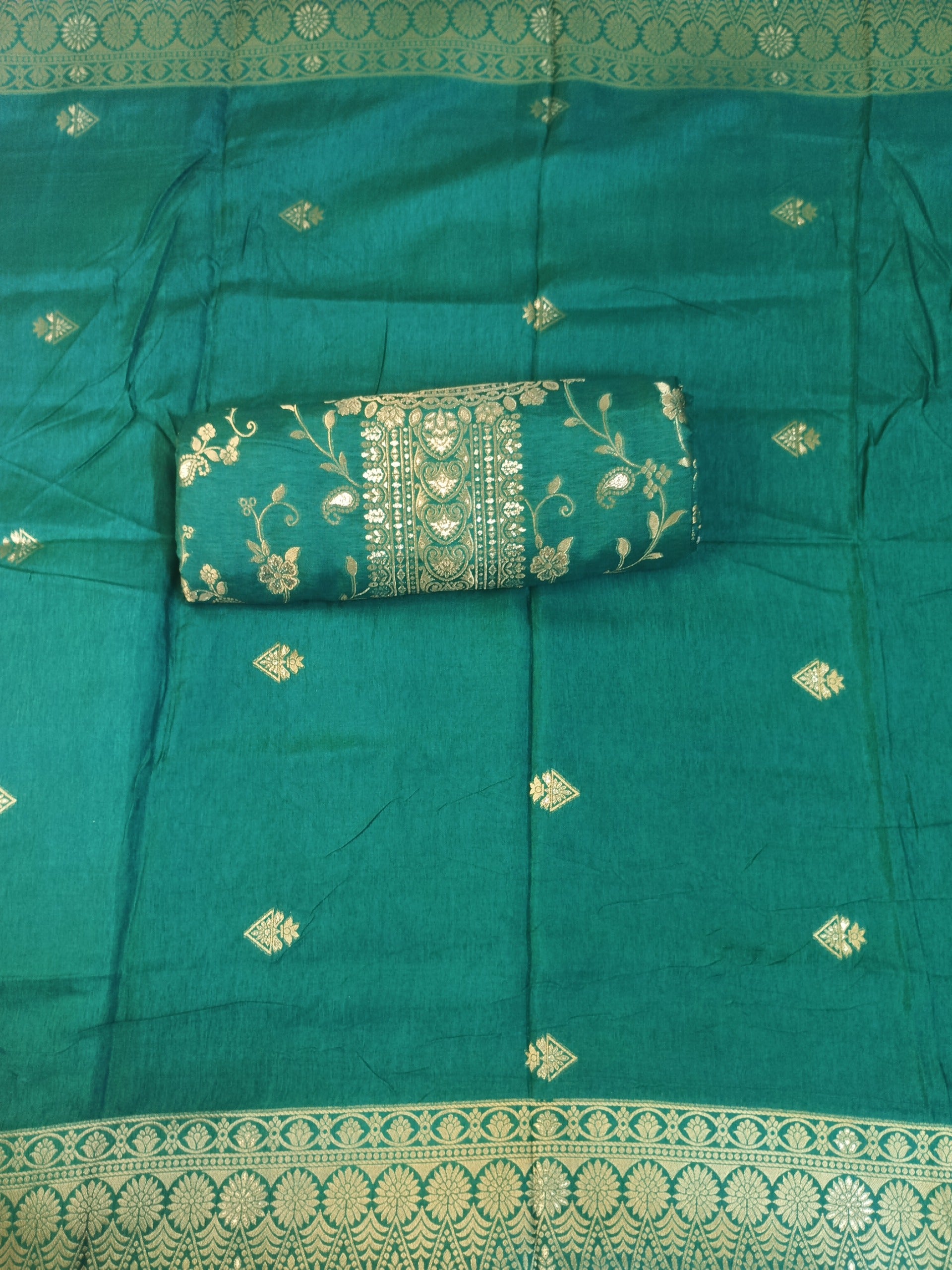 Traditional Teal Suit with Beautiful Zari & Thread Work