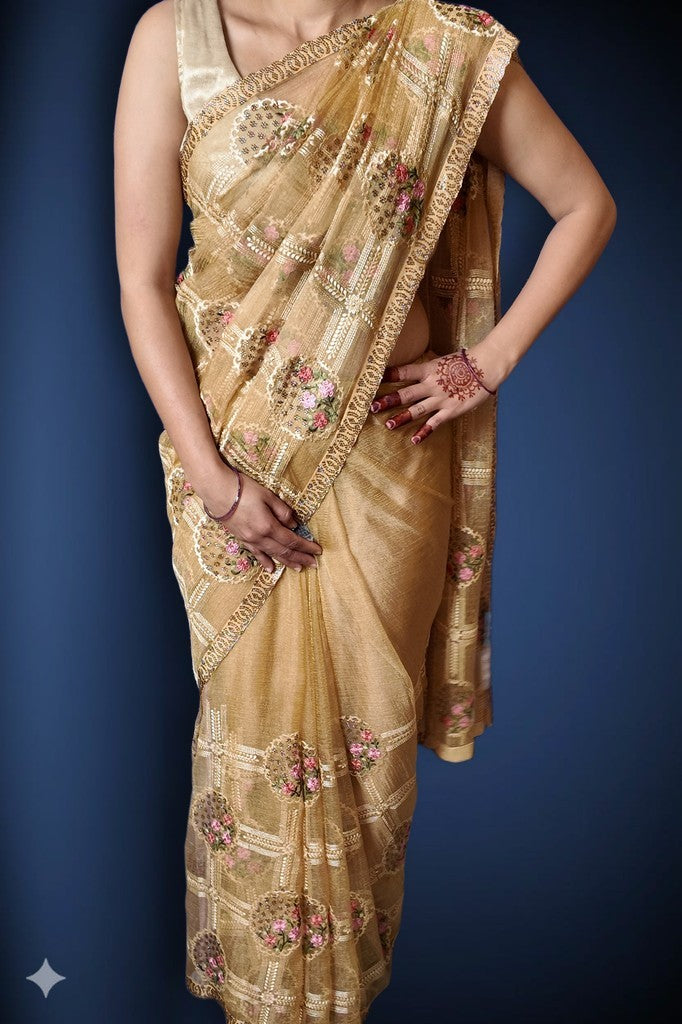 Champagne Regal Exquisite Bloom Saree