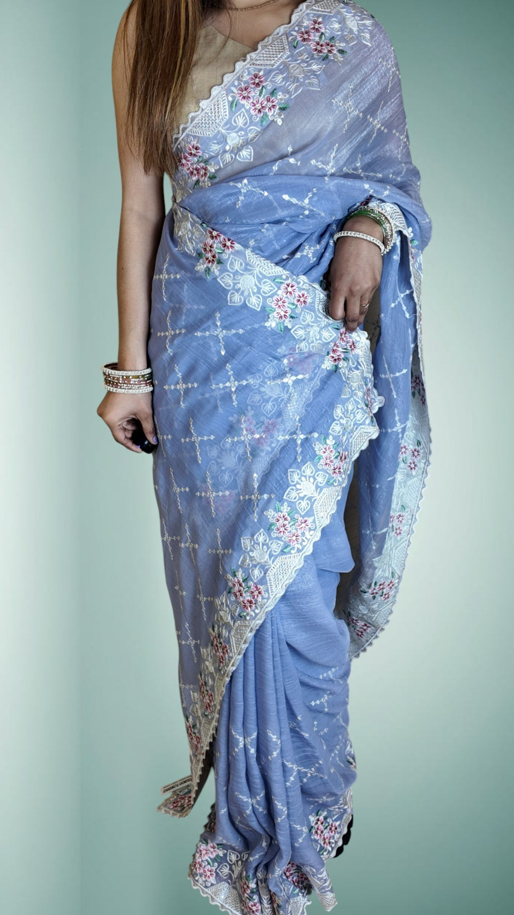 Azure Ethereal Elegance Bloom Saree