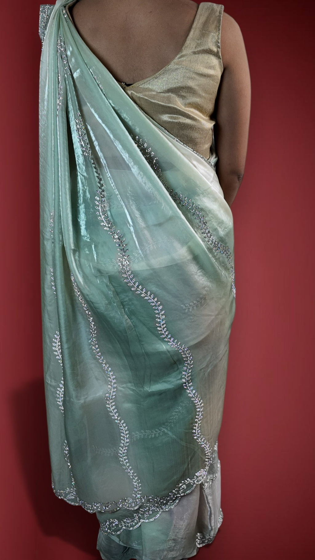 Sage Ethereal Opulent Graceful Saree