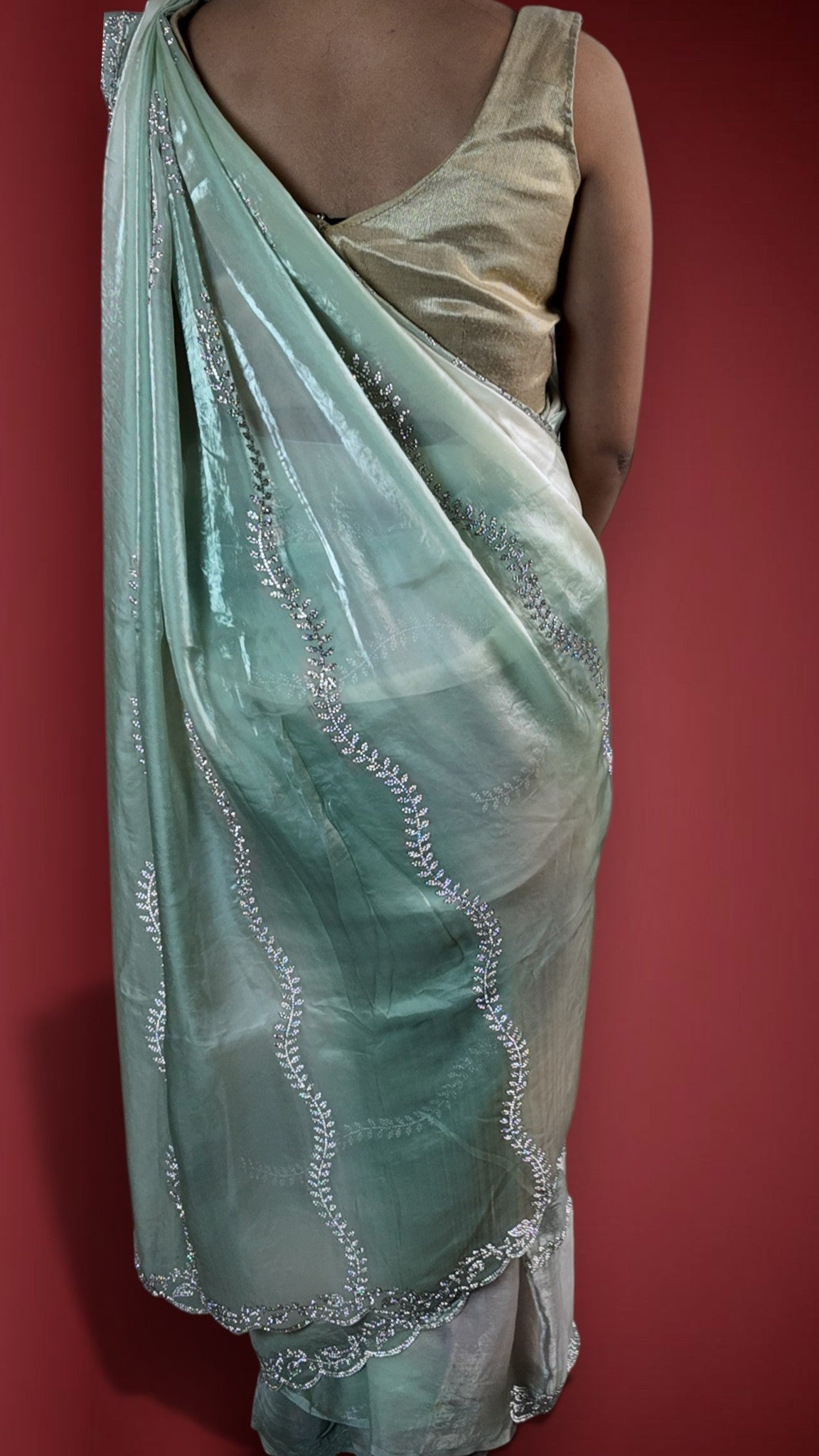 Sage Ethereal Opulent Graceful Saree