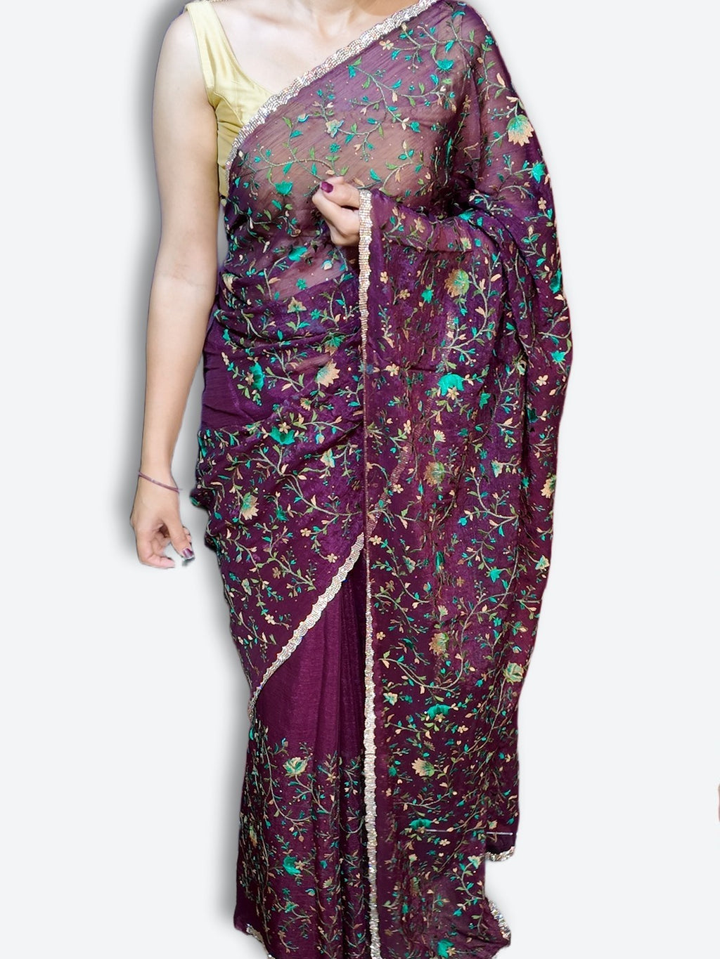 Plum Majestic Couture Bloom Saree