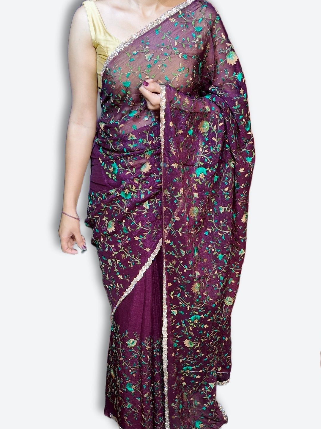 Plum Majestic Couture Bloom Saree