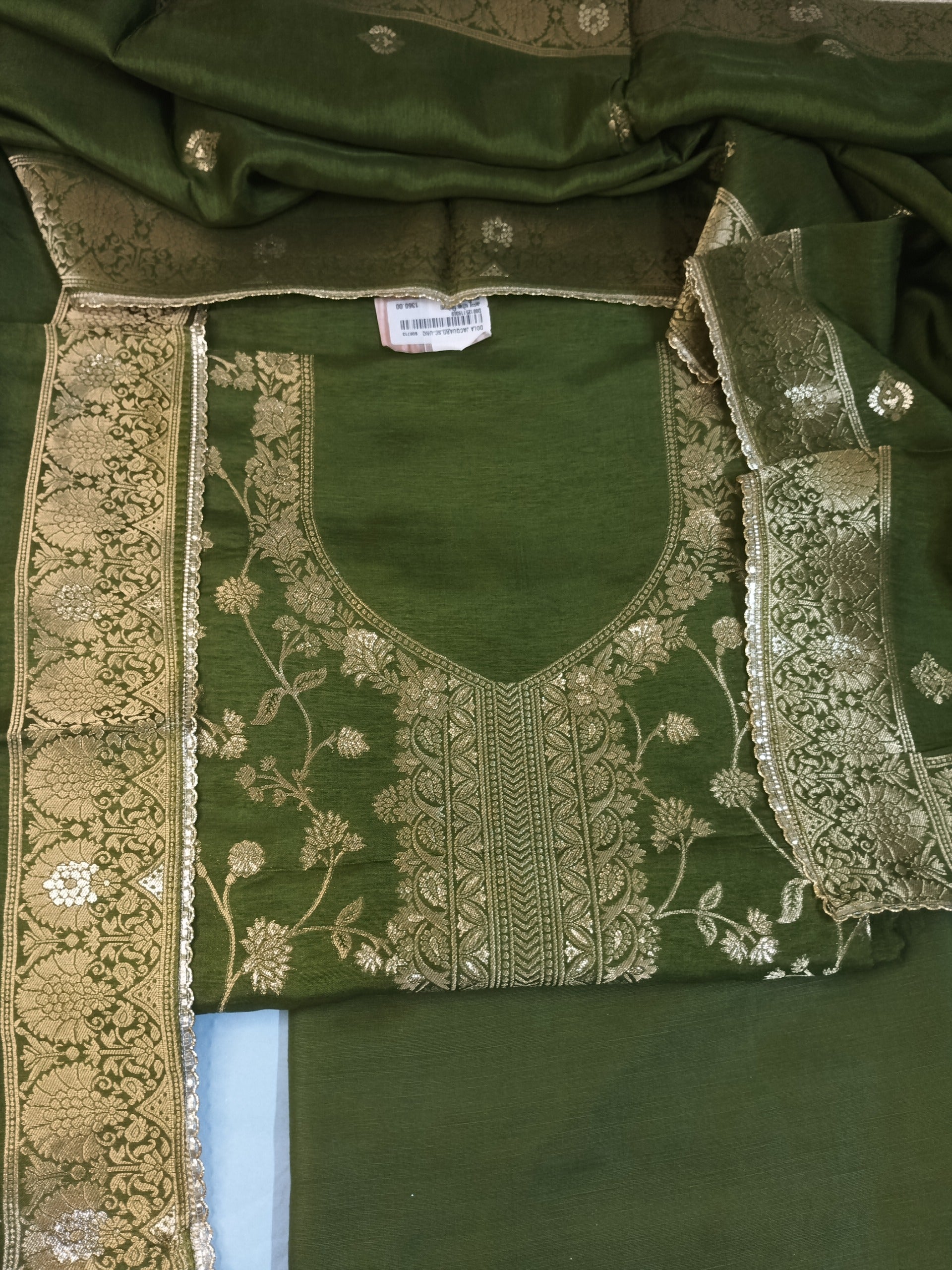 Green Embroidered Suit with Heavy Neck Work