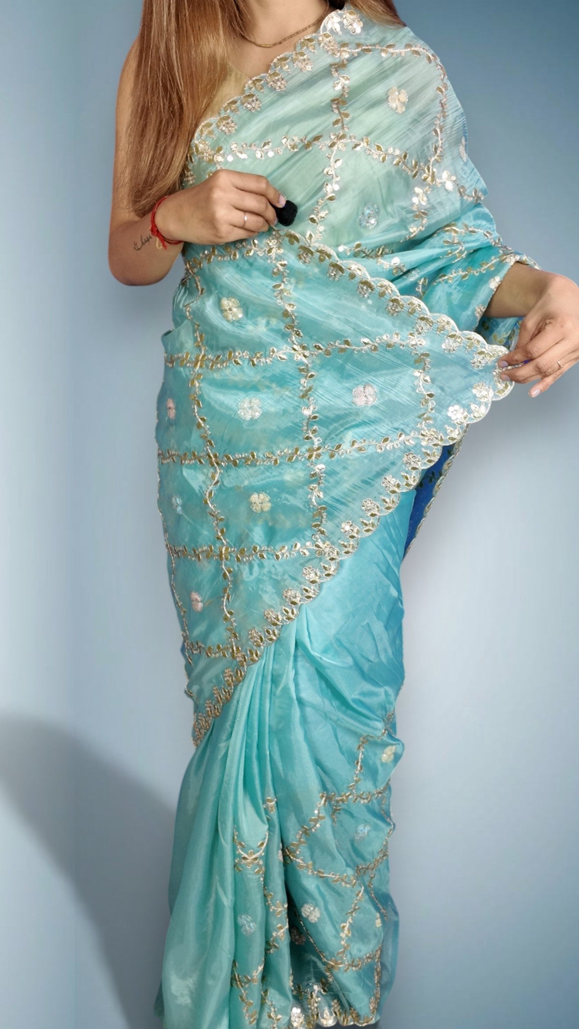Azure Ethereal Regal Bloom Saree