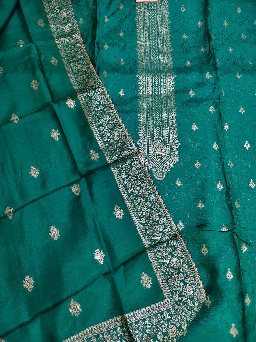 Traditional Teal Suit with Beautiful Zari & Thread Work