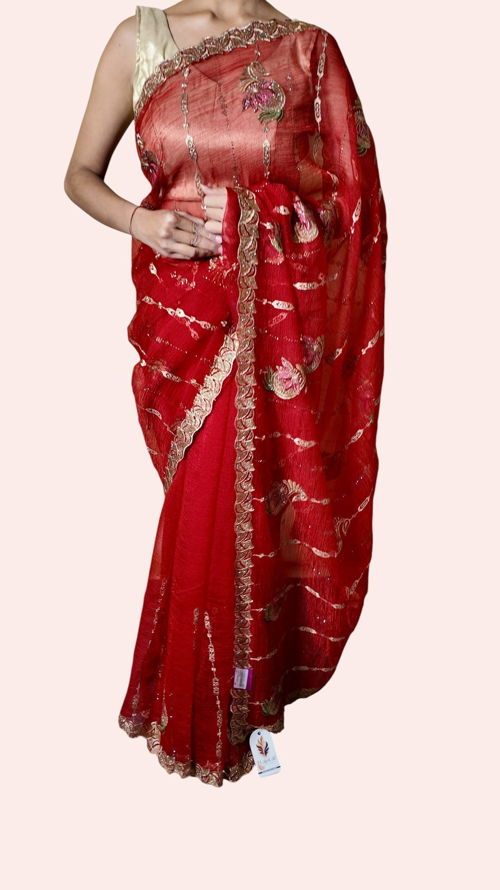 Crimson Majestic Couture Bloom Saree