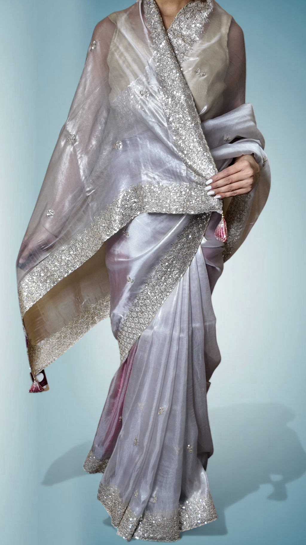 Silver Majestic Opulent Radiant Saree