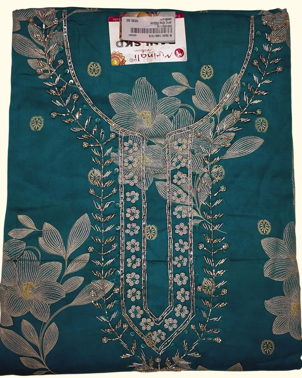 Artisanal Floral Embroidery Unstitched Suit - Regal Teal", - Image 1_no_bg