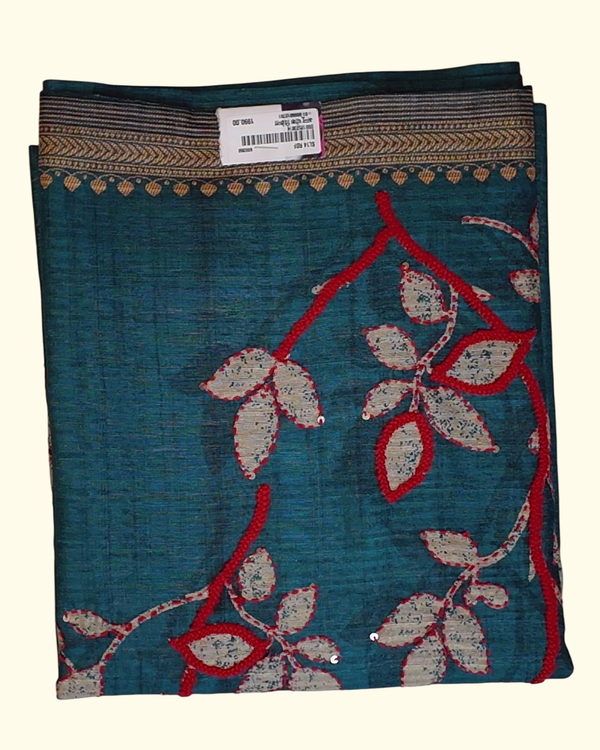 Artisanal Teal Foliage Unstitched Suit: Luxurious Craftsmanship", - Image 1_no_bg