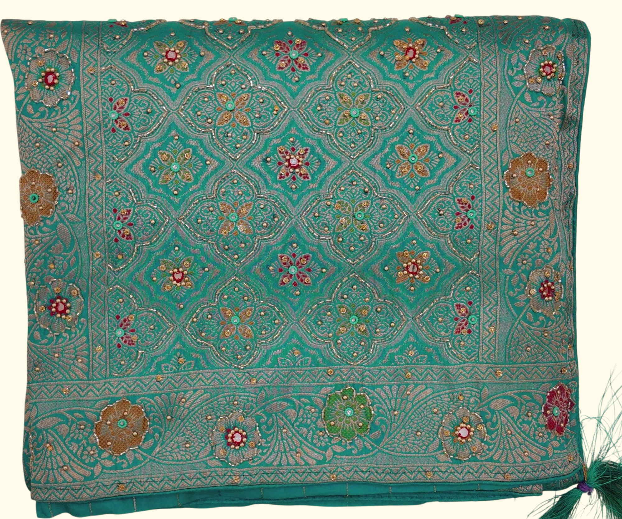 Azure Blossom Exquisite Saree with Intricate Embroidery", - Image 1_no_bg